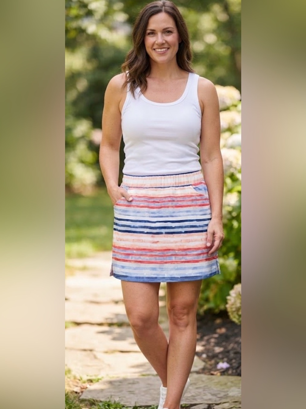 Kim Rogers Watercolor Stripe Skort Pull-On Stretch Casual